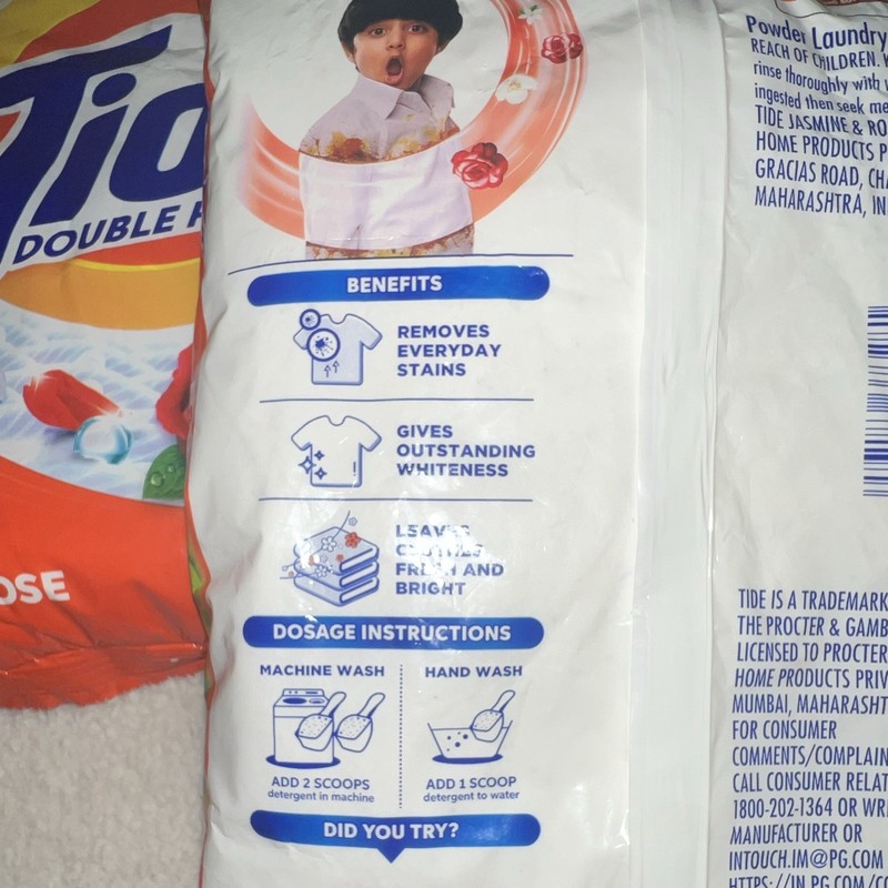 Tide Double 2X Deep Clean Powder Detergent Jasmine & Rose 3 bags x 1 kg Imported gallery