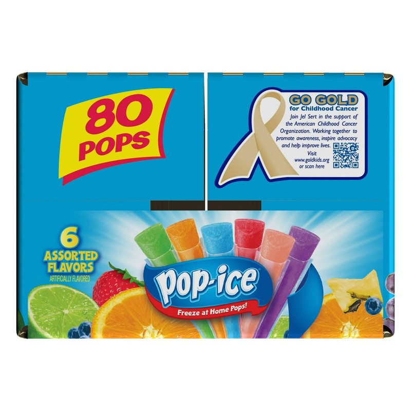 Pop-Ice Assorted Fruit Freezer Ice Pops, Gluten-Free Frozen Snack, 1.5 oz, 80 Ct gallery