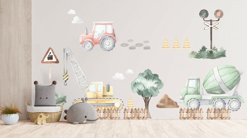 Construction Trucks Tractors Diggers Removable Wall Decal Sticker Boys Room Gift gallery