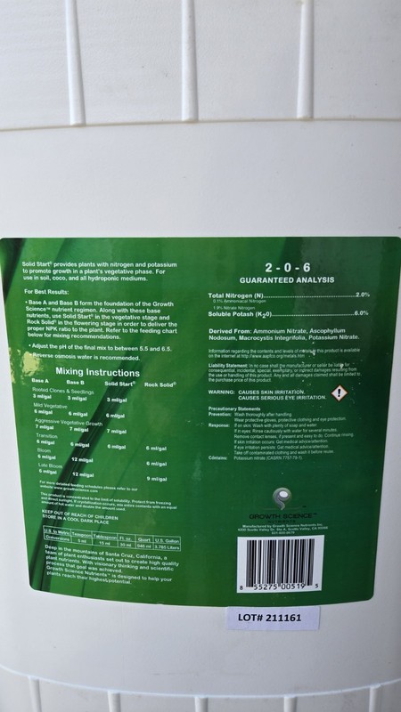 Growth Science Nutrients Solid Start 2-0-6 Additive 6 gal 58.8 lb Bottle gallery