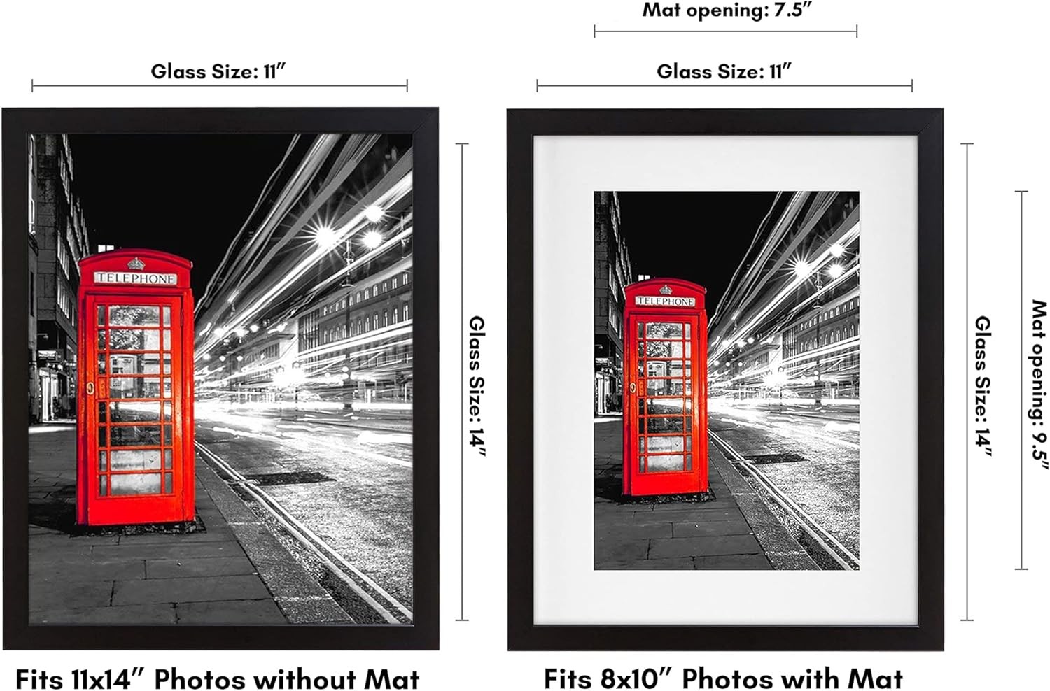 11x14 Picture Frame with Shatter-Resistant Glass - Use as 8x10 Frame with Mat or gallery