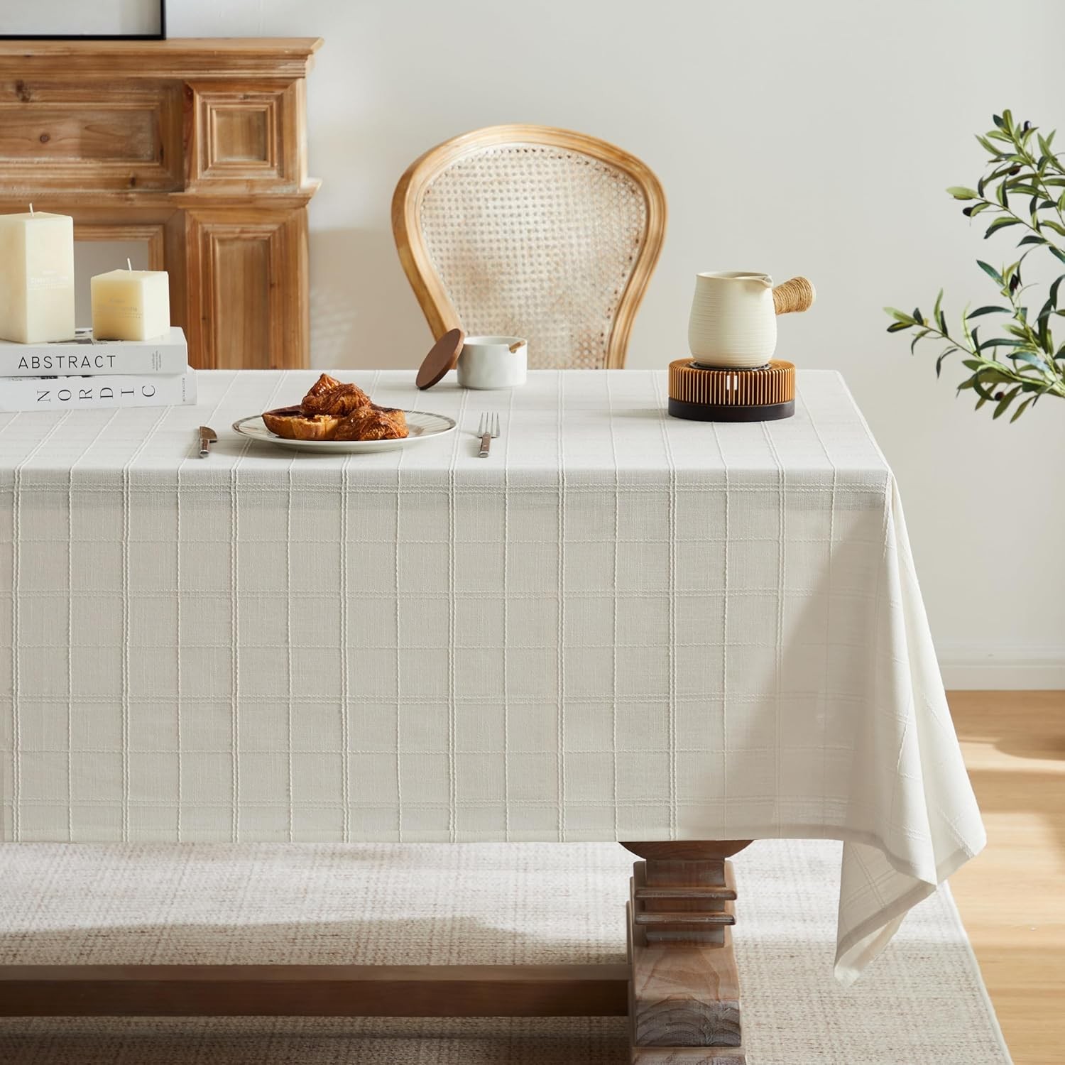 Linen Checked Table Cloth 60x120 Inches (Fit 7ft–8ft, Narrow Fit 9ft Rectangle gallery