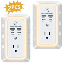 2 Pack Wall Outlet Surge Protector with 7 AC Outlets, 4 USB Ports & Night Light