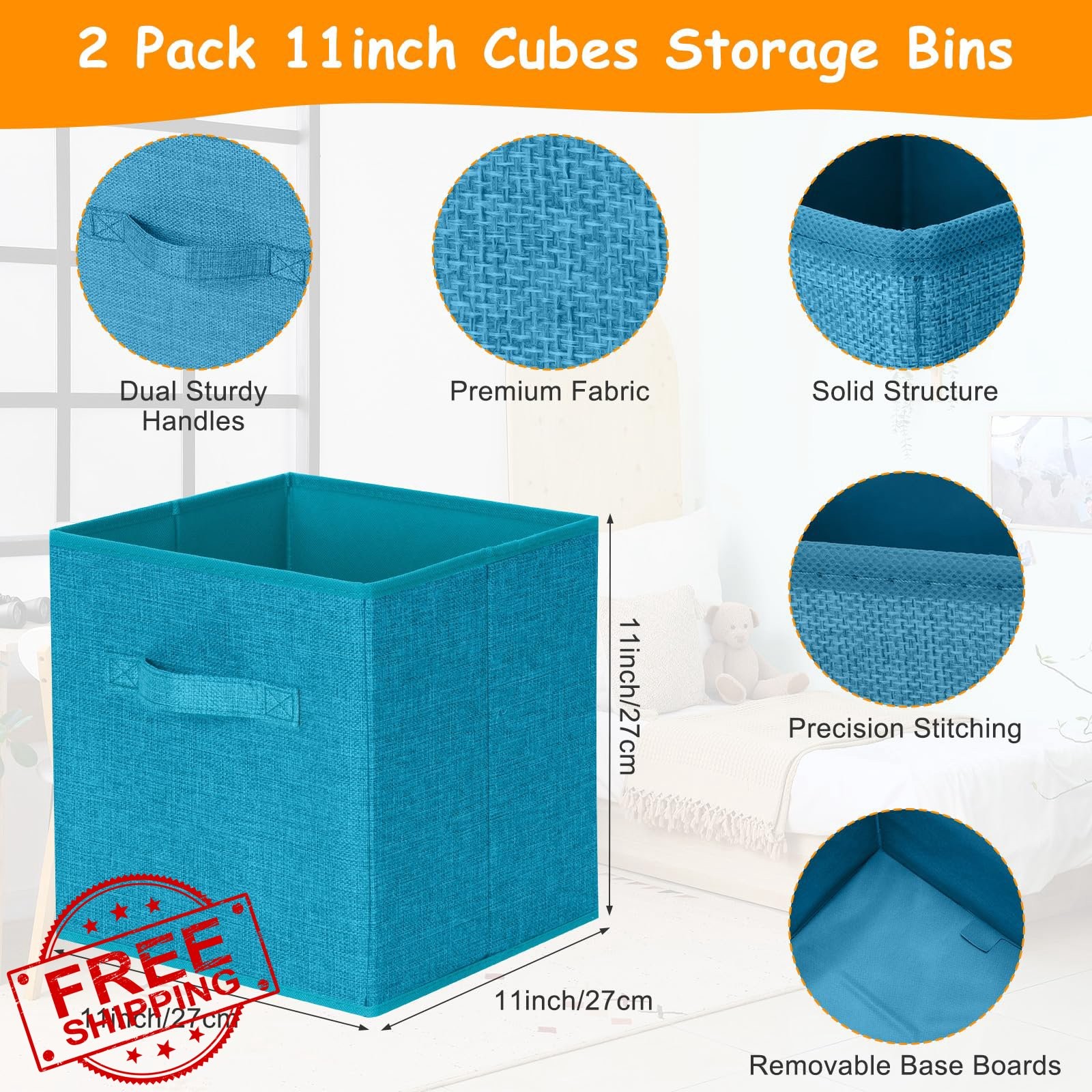 Fiwochic 3pc Large Toy Storage Bins Blue Chest with Lids Cubes gallery