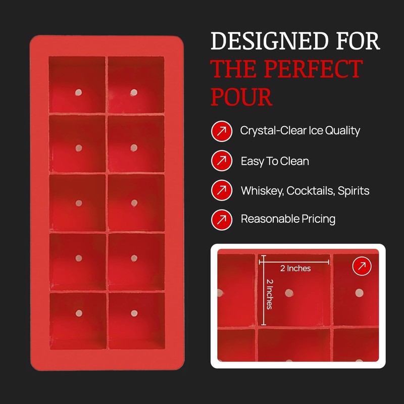 Clear Craft Ice Cube Maker – Square Ice Cube Mold makes 10 Large 2"Crystal Clear gallery