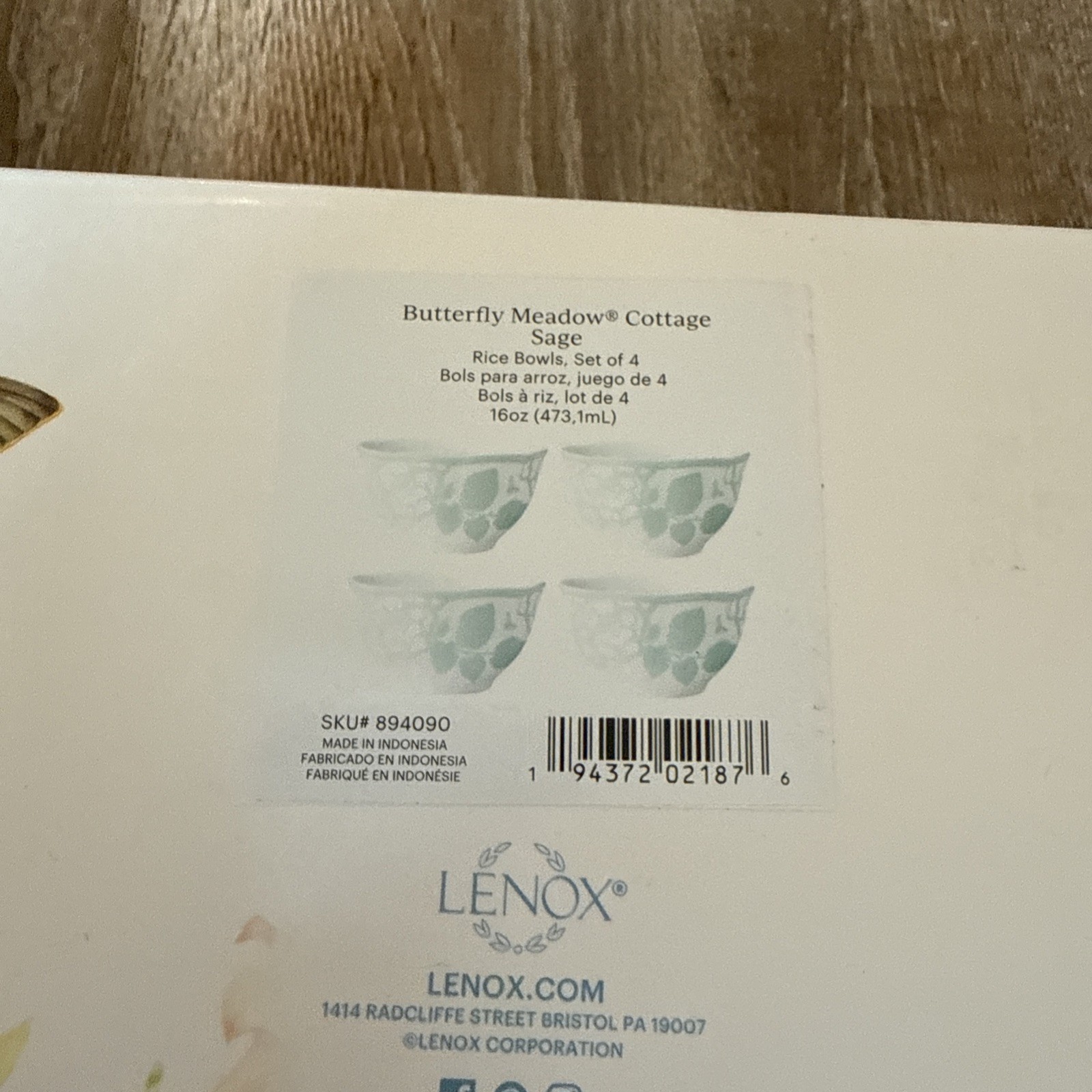 Lenox Butterfly Meadow Cottage Sage Rice Bowl, Set Of 6 Bowls-NEW gallery