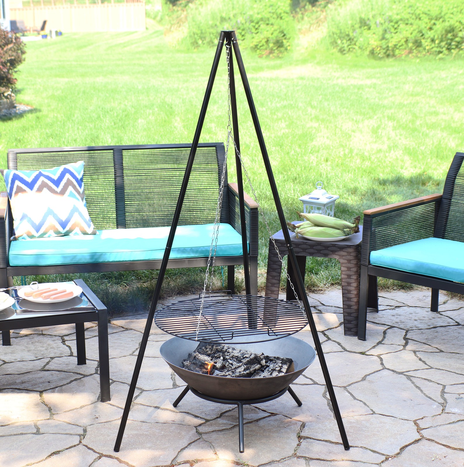 Powder-Coated Steel Fire Pit Tripod Grilling Set for Cooking by Sunnydaze gallery