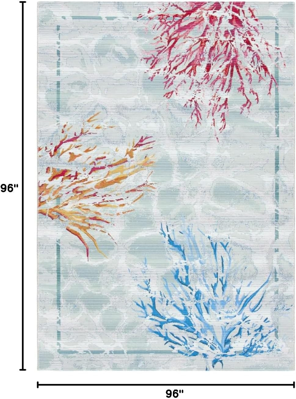 Teal & White Washable Outdoor Rug - 8' Square, Non-Shedding, Easy Clean gallery