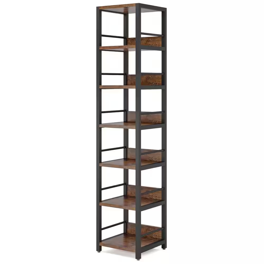 Frailey 75 In. Rustic Brown 6-Shelf Tall Narrow Bookcase Bookshelf Storage Rack gallery