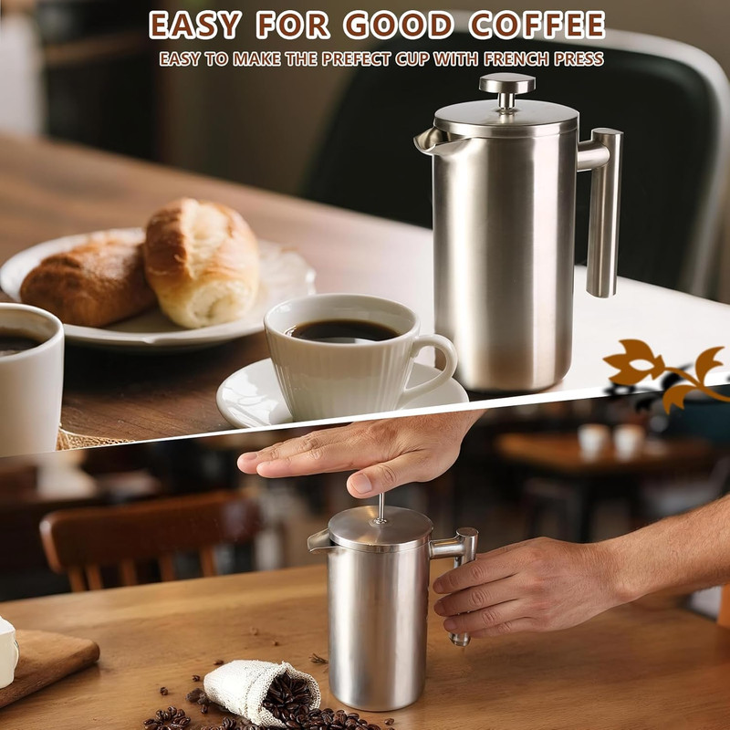 French Press 34 oz Double Wall Stainless Steel Coffee Maker gallery