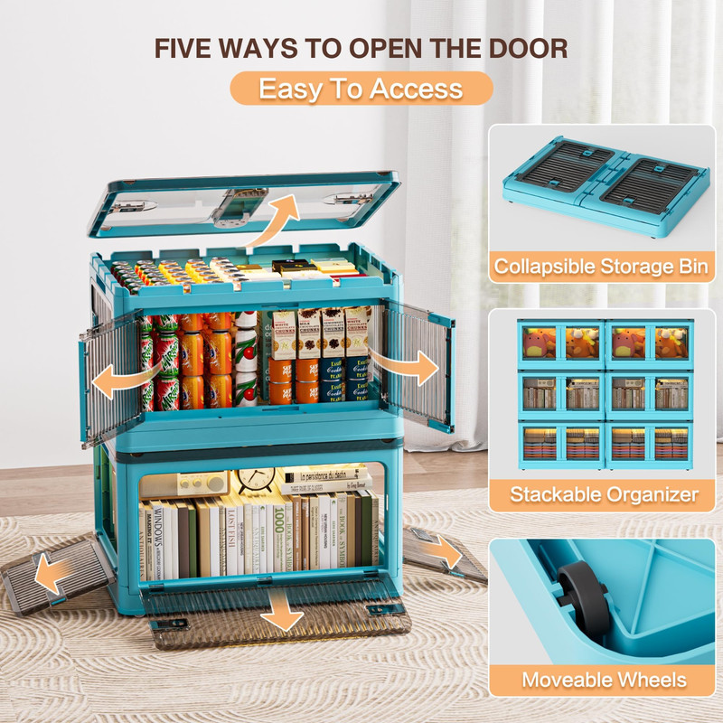 3-Tier Stackable Storage Bins with Lids & Wheels Foldable Closet Organizer Box gallery