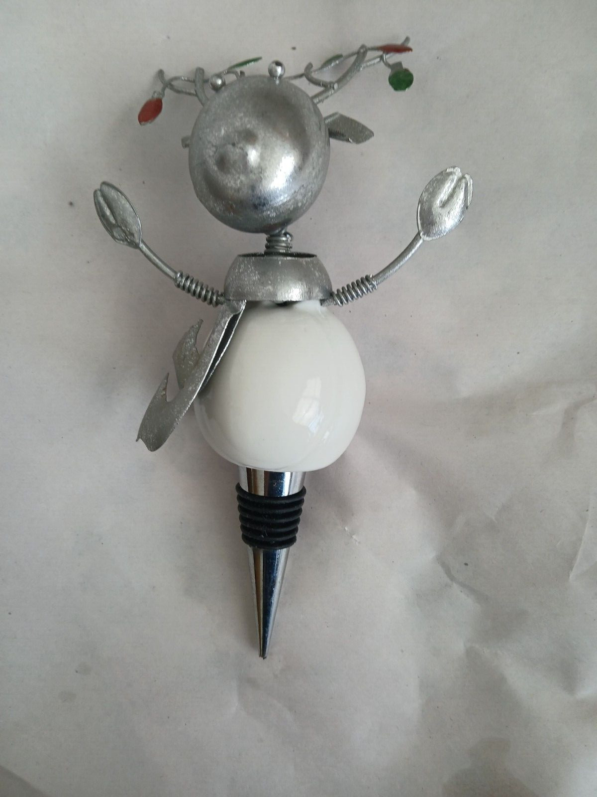 PIER ONE SILVER WHITE METAL & CERAMIC BOTTLE STOPPER CHRISTMAS HOLIDAY gallery