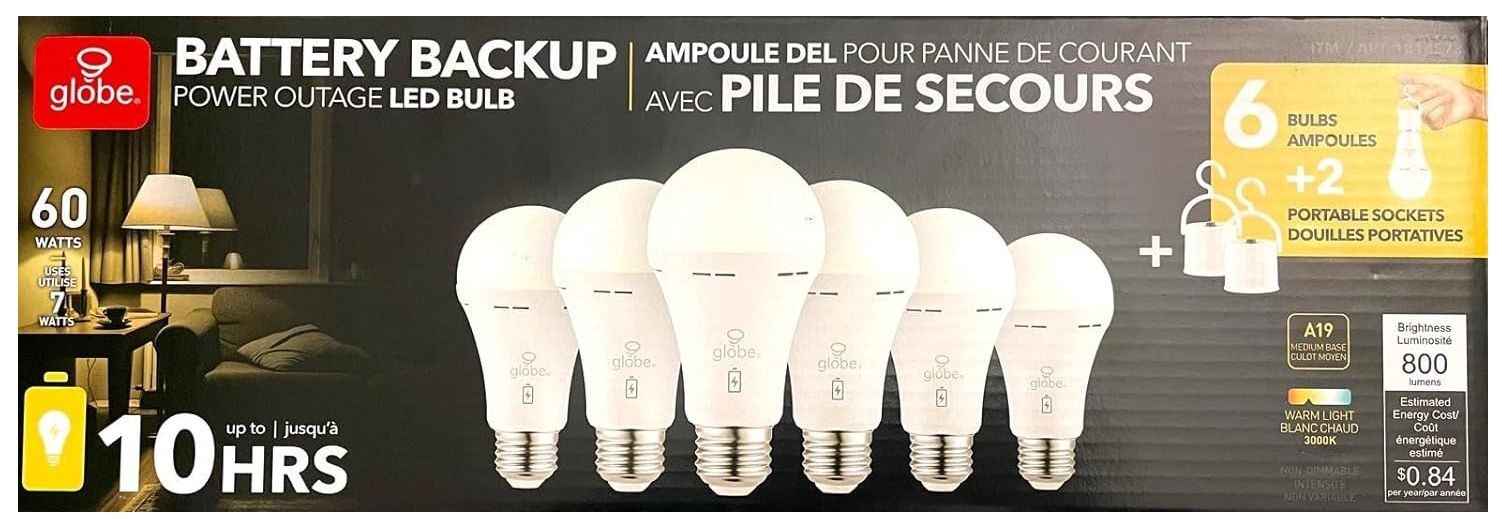 Globe Power Reserve Battery Backup Bulb Power Failure Bulb 6Pk 800lm 60W 10Hrs gallery