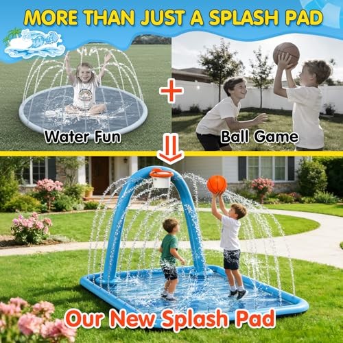 Splash Pad, 110x91'' 2-in-1 Large Sprinkler Mat with Square 110*91 in Blue gallery
