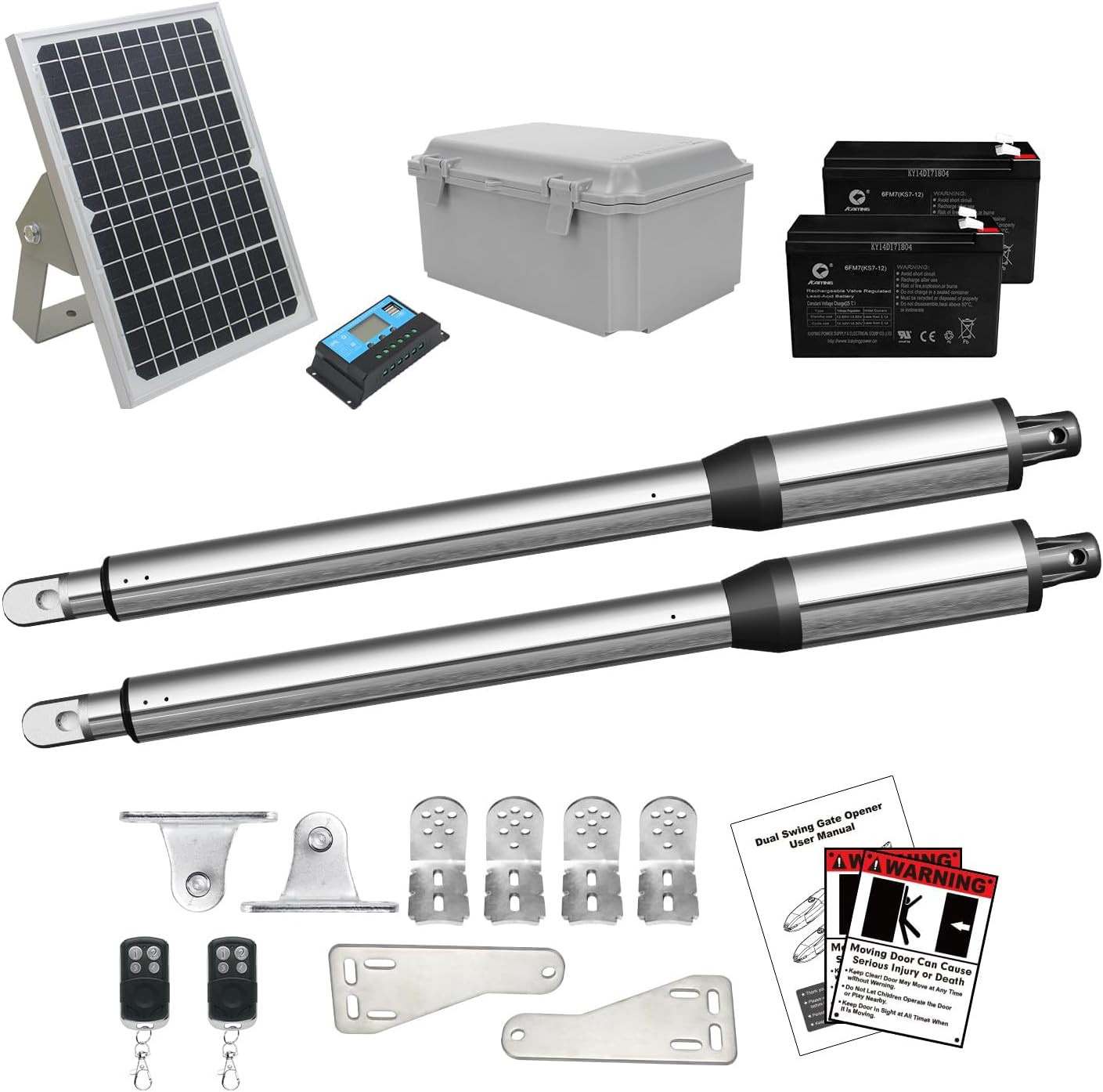 Solar Dual Swing Gate Opener Kit - Remote, Batteries & Panel - 440Lb Capacity gallery