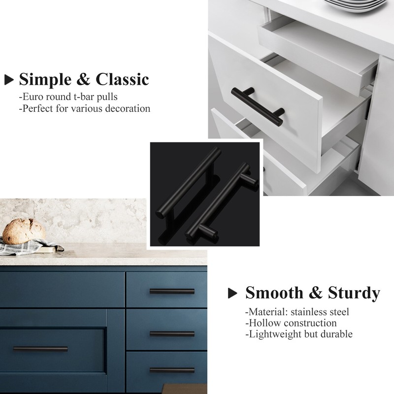 10Pack Black Kitchen Cabinet Pulls Stainless Steel Drawer T Bar Knob Handles gallery