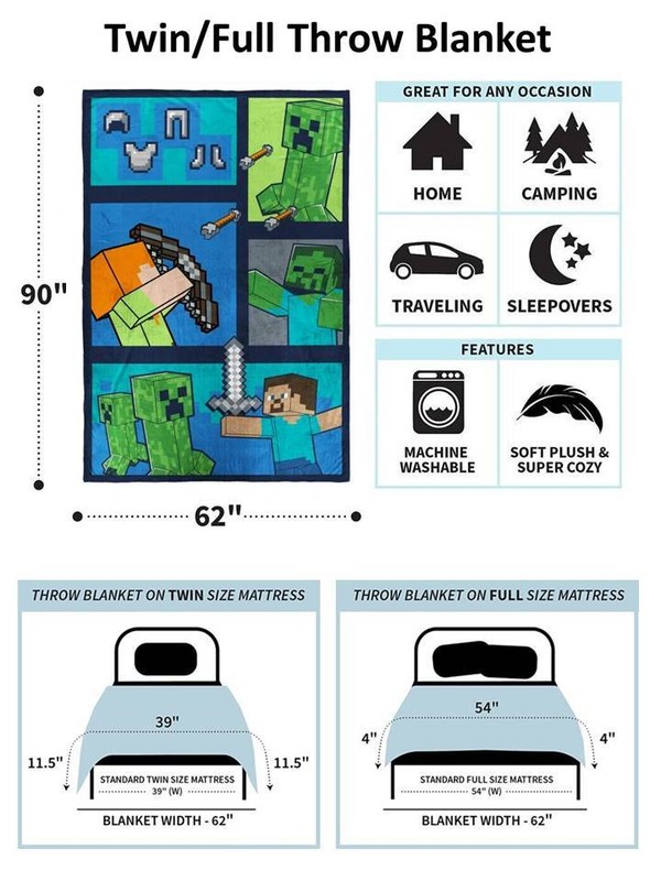Minecraft "Against the Mobs" Kids Blanket & Sheet Set-W26099973779, AB07G9QLX1R9 gallery