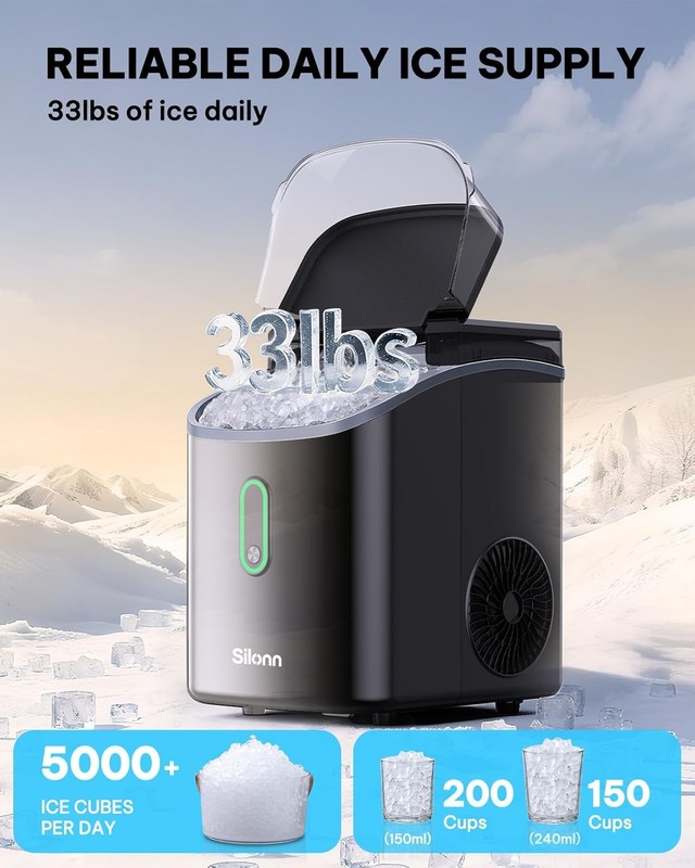 Nugget Ice Maker Countertop Pebble 33lb per Day Black gallery