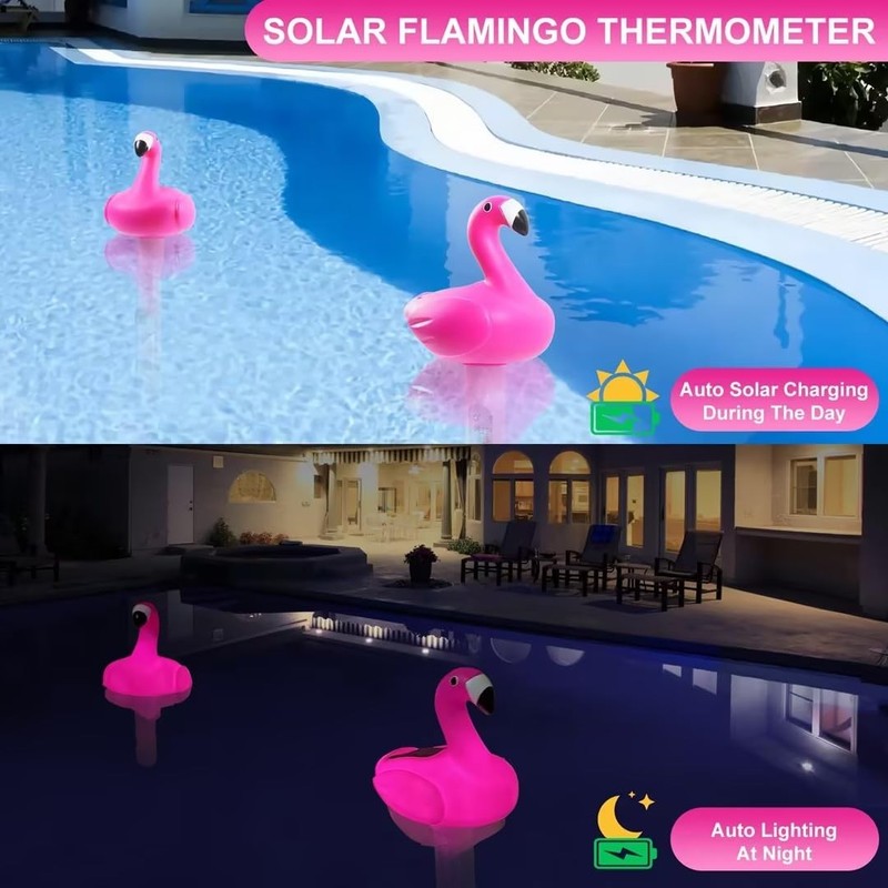Floating Solar Flamingo Pool Thermometer Light Waterproof 140°F gallery
