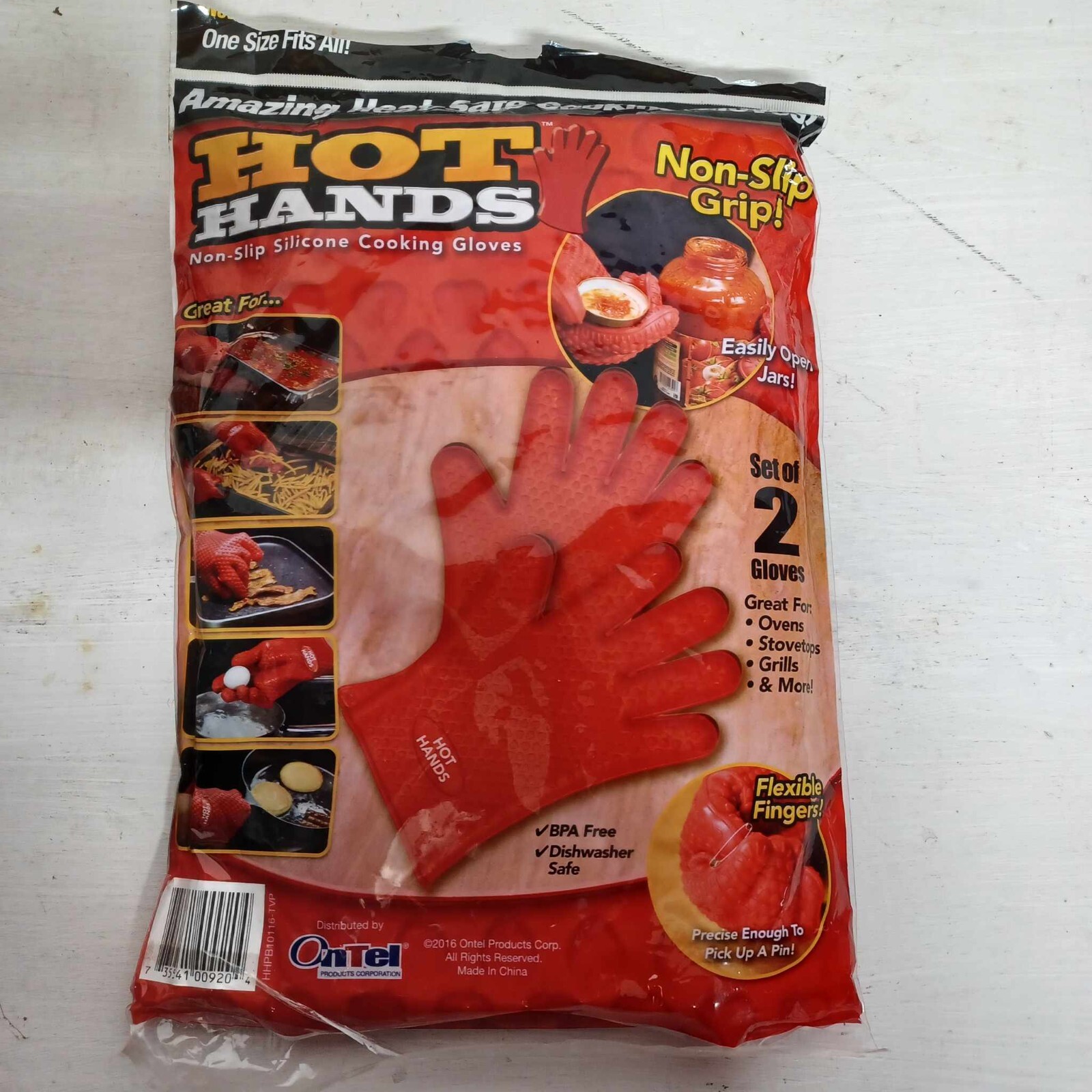 New In Package Ontel Hot Hands 2 Gloves Non Slip Silicone Cooking Grilling Stove gallery