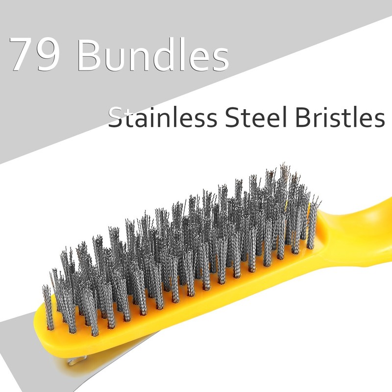 Wire Scratch Brush with Metal Scraper Plastic Handle Stainless Steel Bristles gallery