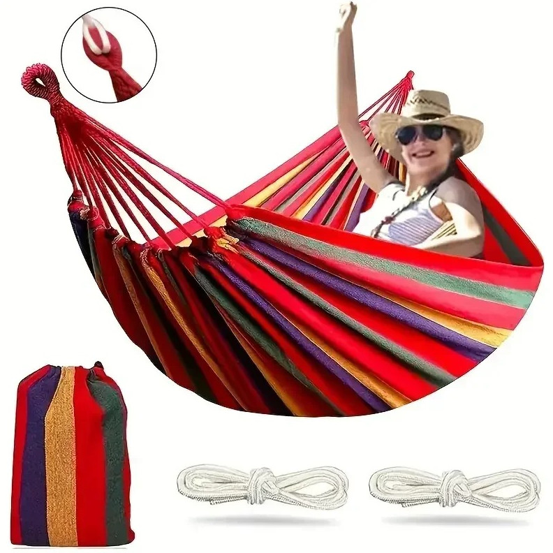 Single Wide Thick Canvas Hammock Outdoor Camping Portable Hanging Sleeping Bed gallery