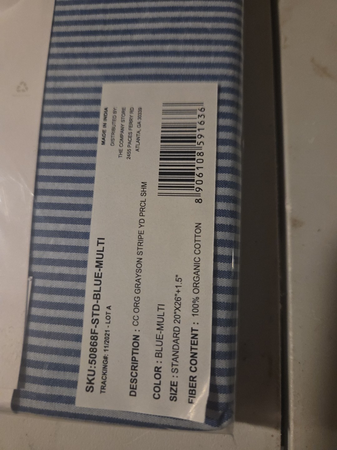 NEW The Company Store Organic Percale 1pc Pillowcase Standard 20x26 Blue/multi gallery