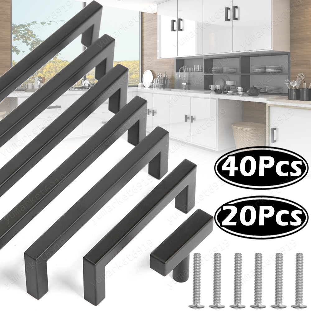 20/40Pack Matte Black Kitchen Cabinet Pulls Stainless Steel Drawer T Bar Handles gallery