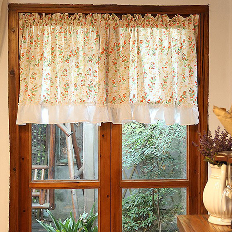 Rod Pocket Floral Half Curtain Kitchen Cabinet Door Cafe Window Valance Drape gallery
