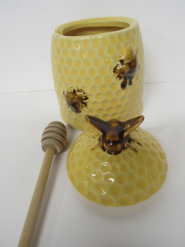 Creative Co-op Ceramic Honey Jar With Bees And Wooden Dipper DA5101 Ships Free gallery