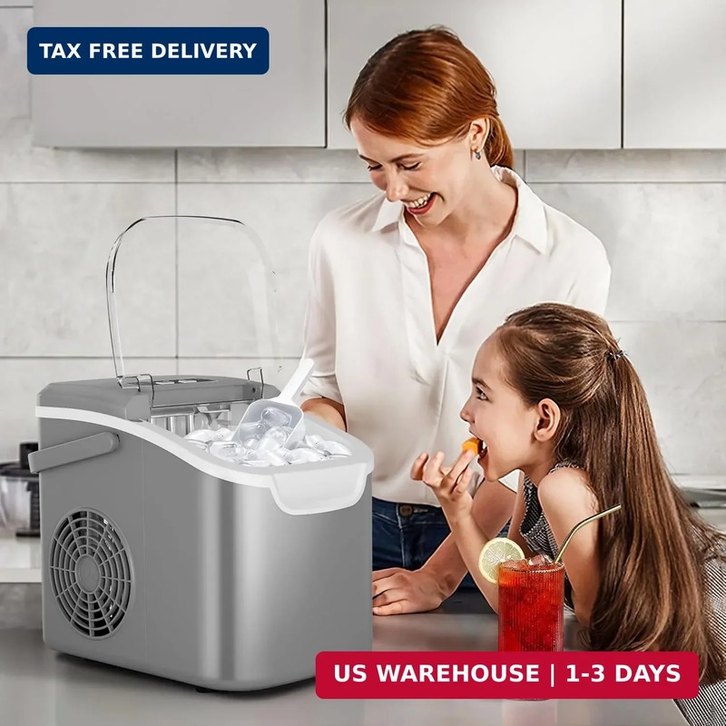 Portable Countertop Ice Maker Machine with Handle, 8 Bullet-Shaped Ice Cubes Rea gallery