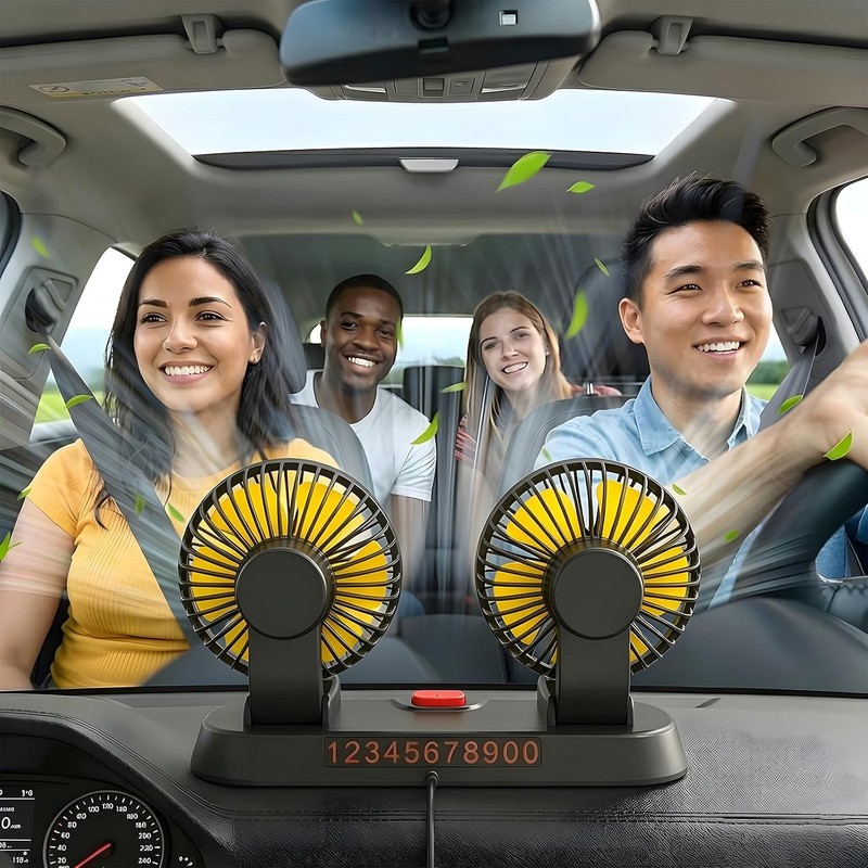 12V Dual Head Adjustable Dashboard Car Cooling Fan with Cigarette Lighter gallery