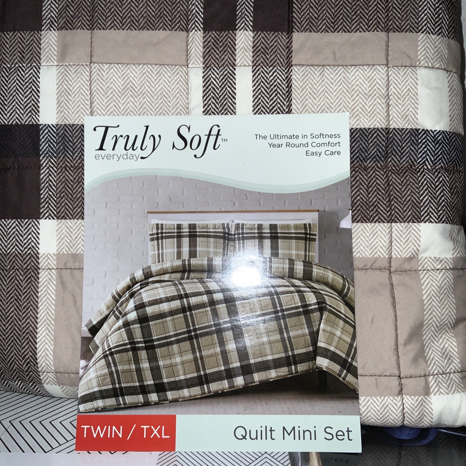 🪵 Truly Soft Everyday Paulette Plaid Quilt Mini Taupe 2 Pcs TwinXL🆕AS SHOWN gallery