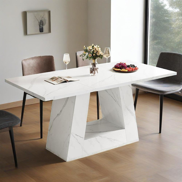 NEW Dining Table Rectangular Table Modern Faux Marble Kitchen Dining Room White gallery