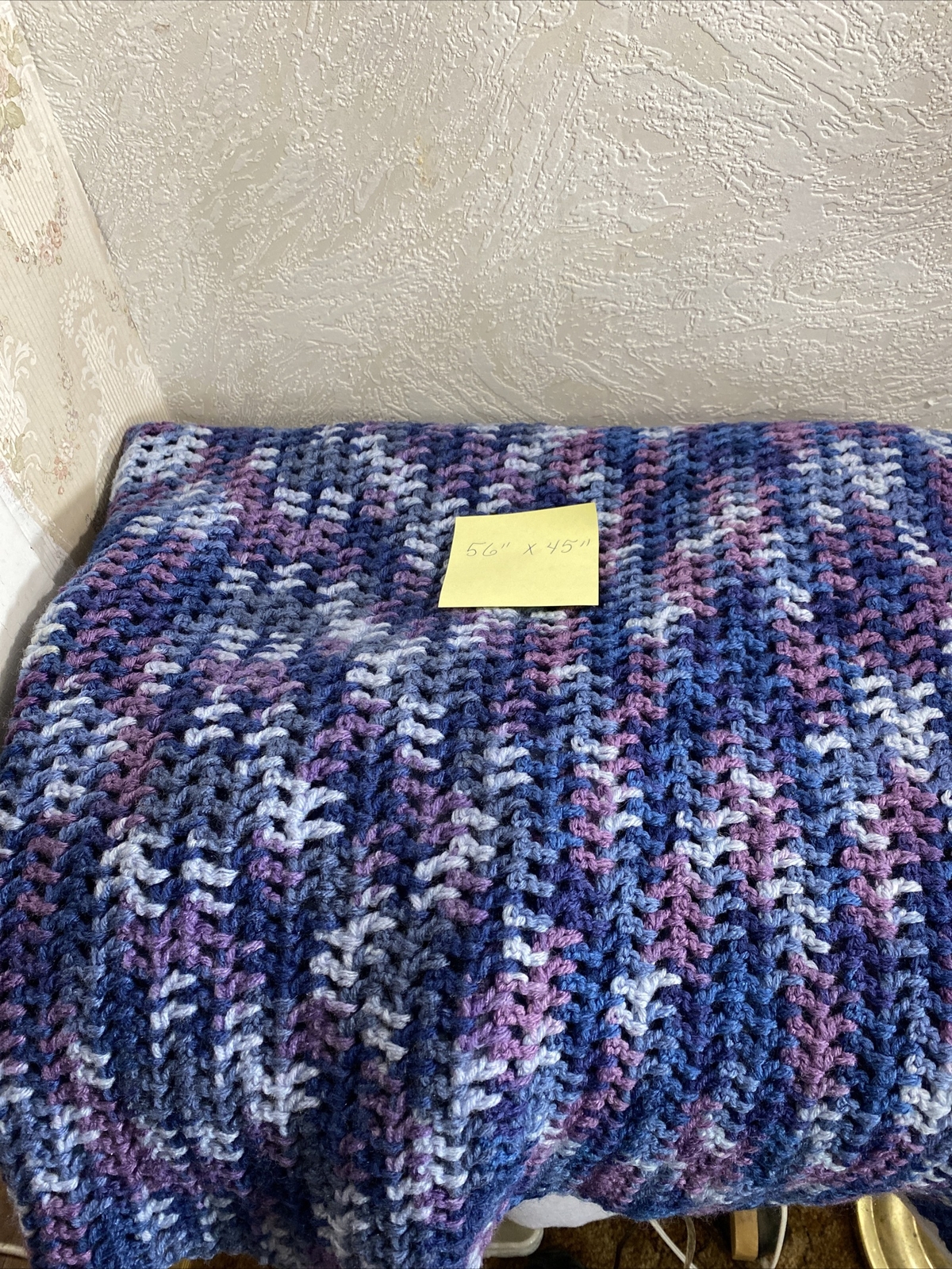 Beautiful Handmade Afghan Purple And Blues 56“ X 45“ gallery