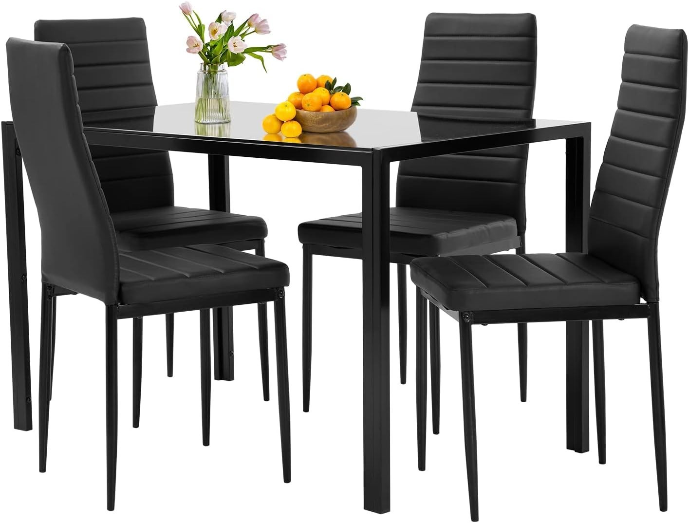 New Dining Room Table Set 5-Piece Kitchen with 4 Faux Leather Metal Frame Chairs gallery