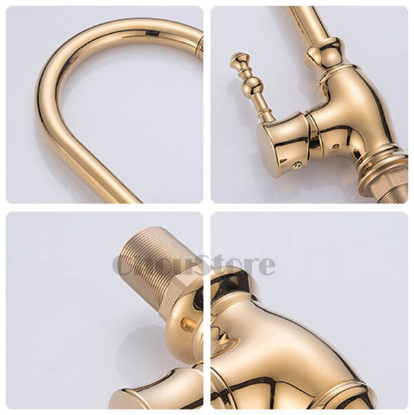 Gold Polished Brass Single Lever Kitchen Sink Faucet Vessel Mixer Swivel Tap NEW gallery