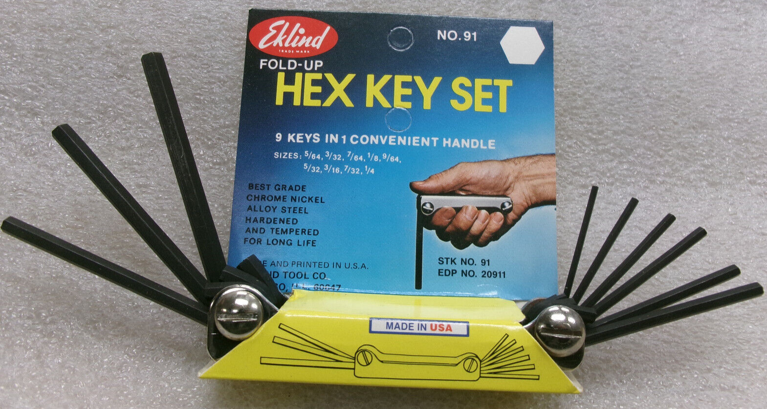 EKLIND FOLD-UP SAE INCH HEX KEY SET 9 IN 1 NO. 91 EDP NO. 20911 #413E gallery