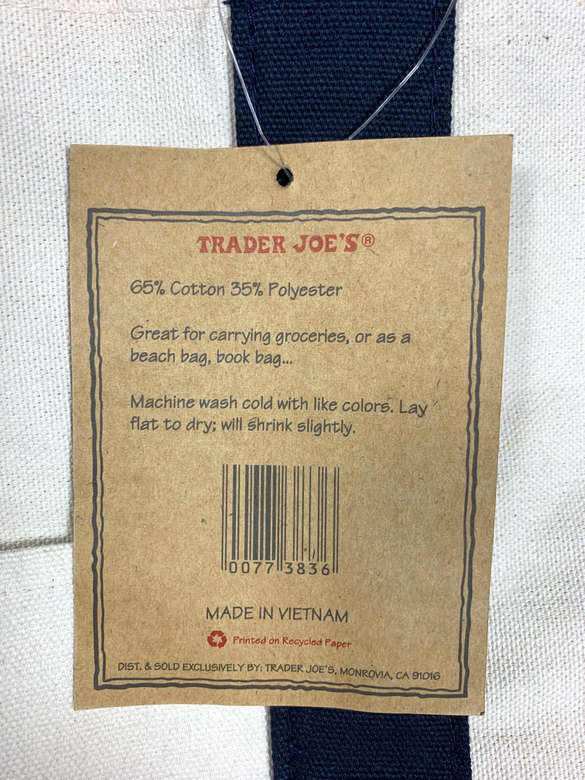 Trader Joe’s Canvas Tote Shopping Bag - LARGE CLASSIC NAVY BLUE - NEW with TAGS gallery