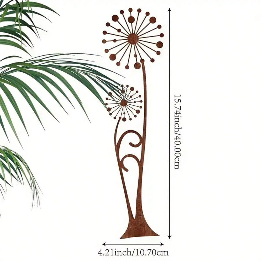 1pc Rusty Dandelion Garden Decoration -Floral-shaped metal garden signpost, Clas gallery
