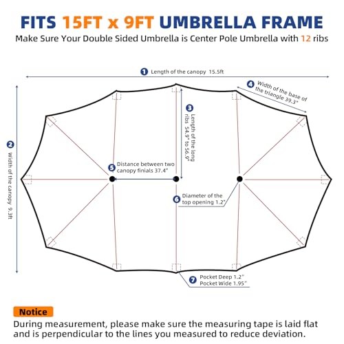 15ft Double-sided Umbrella Replacement Canopy only fits 15ft 12ribs Frame Khaki gallery