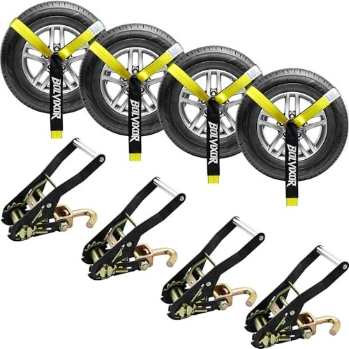 4 Pack Car Tie Down Straps for Trailers 2" x 96" - 9900LBS Break Yellow gallery