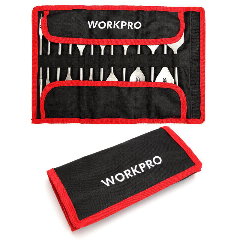 WORKPRO 13-Pieces Spade Drill Bit Set Alloy Steel with Nylon Storage Pouch gallery