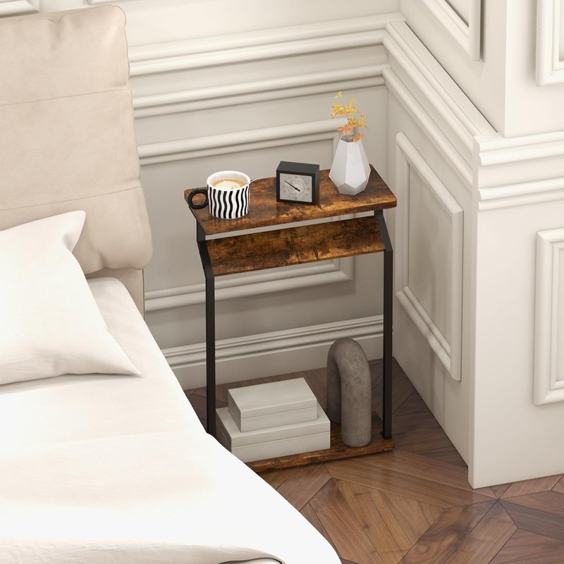 Narrow Side Table for Small Spaces, End Couch, Slim Rustic Brown gallery