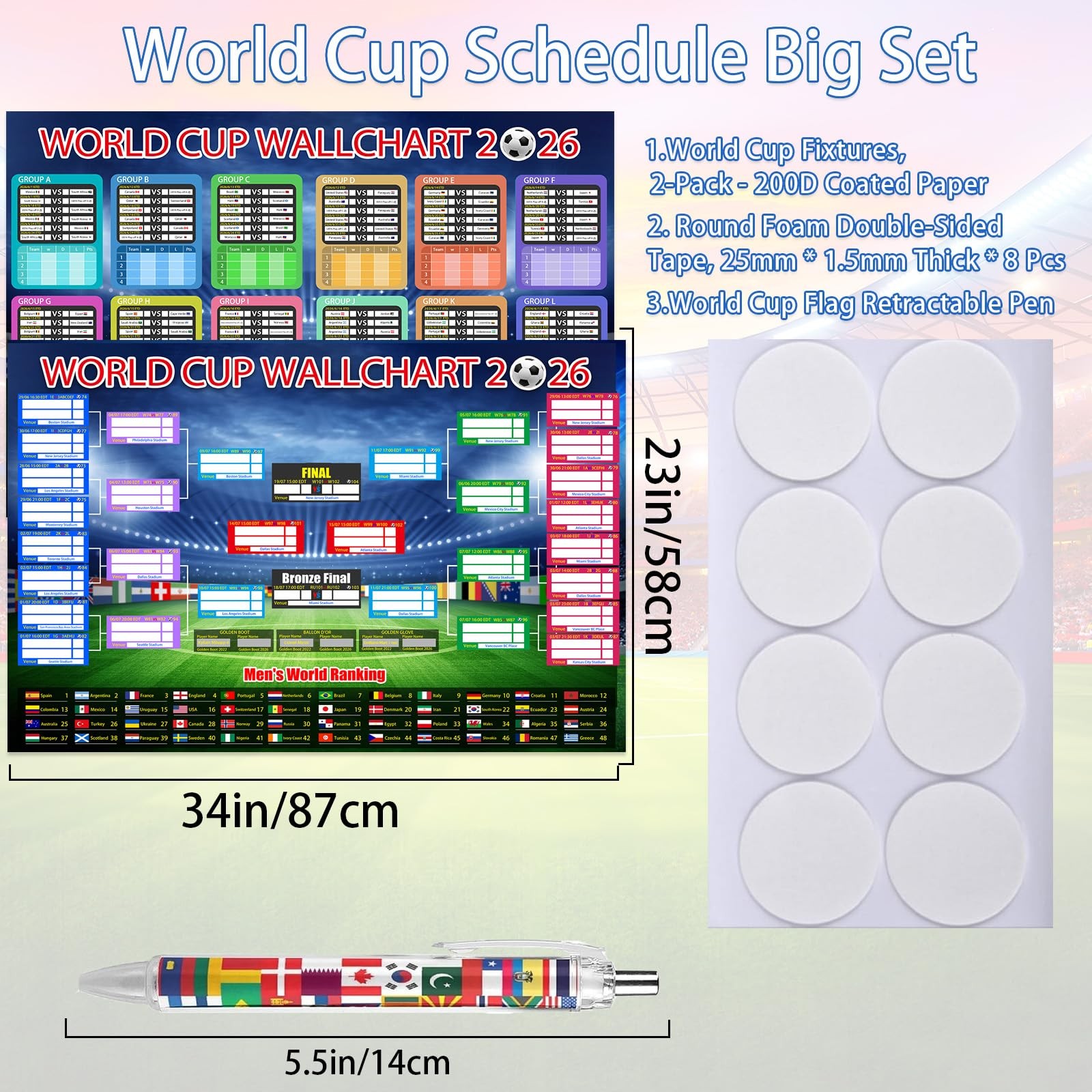 2Pcs World Cup Schedule Poster 2026&Final Round 48-Team Collection Showcase,F... gallery