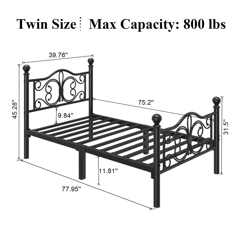 Twin/Full/Queen Size Bed Frame with Butterfly Pattern Design Headboard gallery