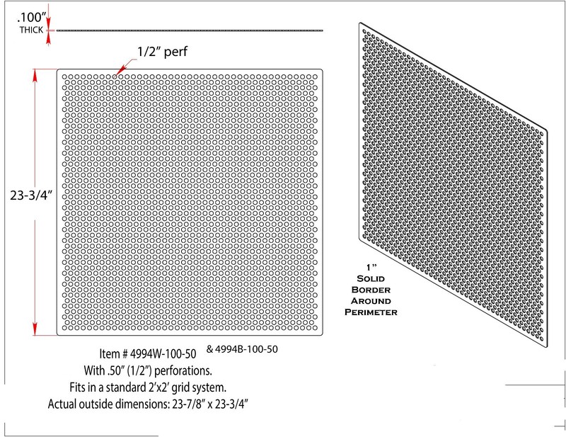 2'x2' White Plastic Perforated Ceiling Tile with 1/2" holes-2pack gallery