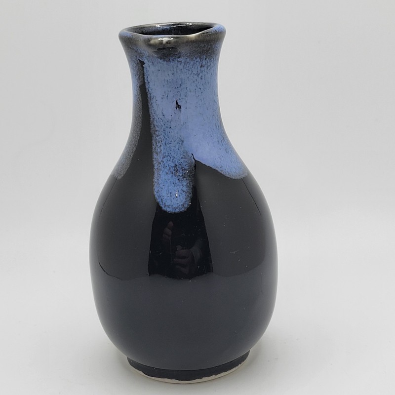Blue Black Drip Glaze Ceramic Pitcher Vase 4.5" Modern Studio Pottery gallery