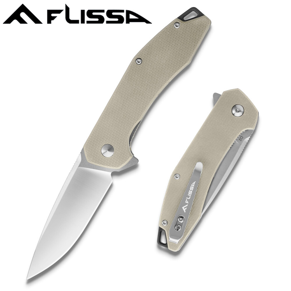 FLISSA Pocket Folding Tactical Knife D2 Blades Liner Lock EDC Knife W/G10 Handle gallery