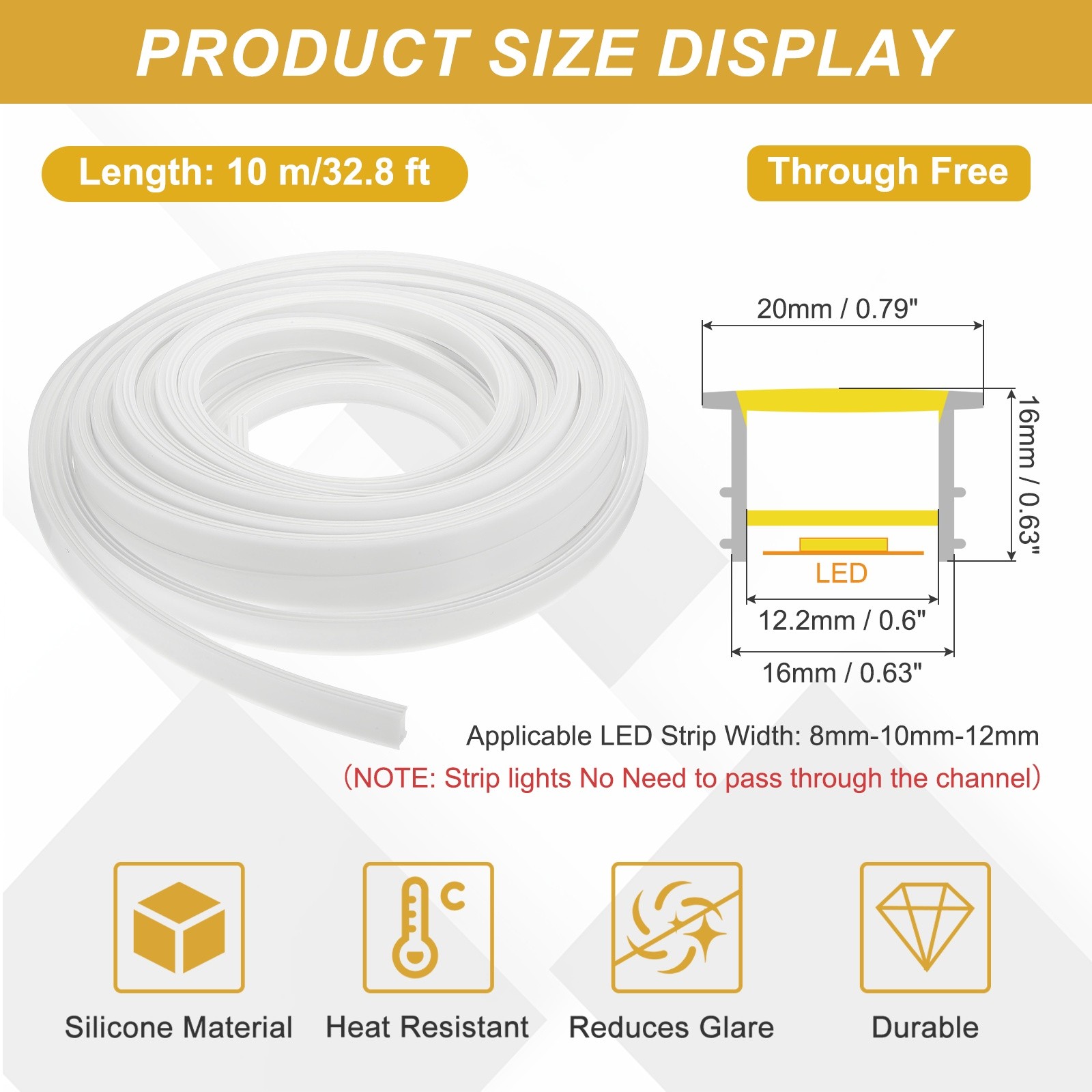 32.8ft/10m LED Diffuser Channel, 16x16mm Silicone LED Channel System gallery